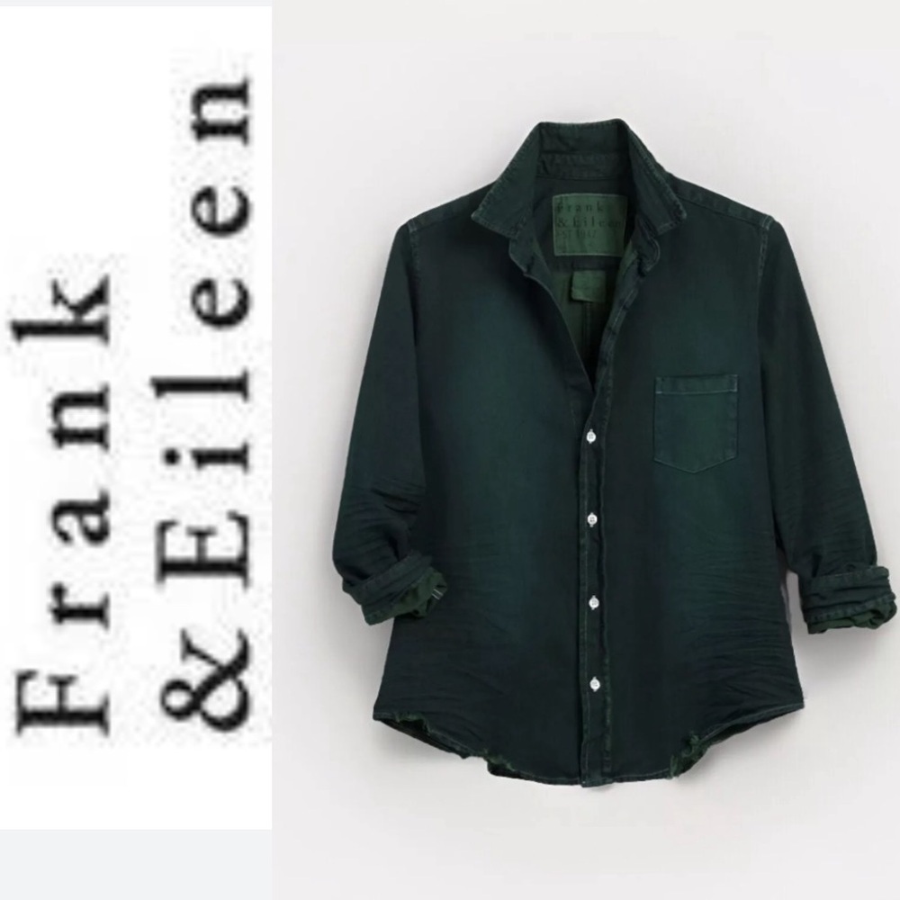 Frank Eileen “Eileen” Relaxed Button-Up Shirt S famous denim Indigo Green RARE - Picture 2 of 10